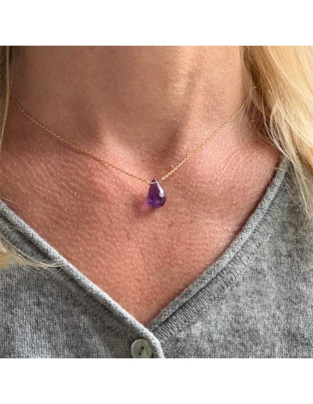 Faceted amethyst drop chain necklace gold plated
