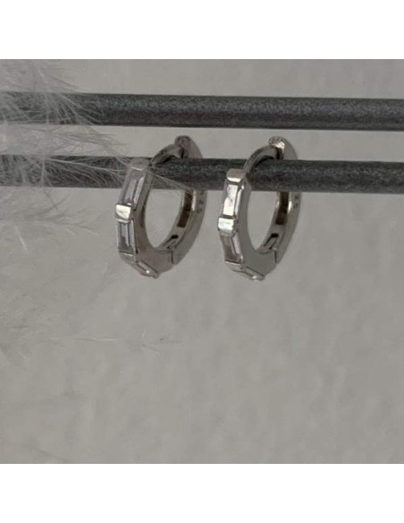Boucles d'oreilles mini créoles zircons baguettes argent