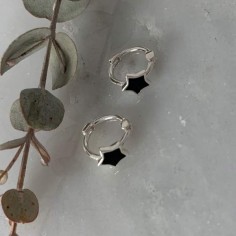 Small silver 925 black hoop earrings