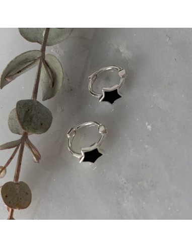 Small silver 925 black hoop earrings