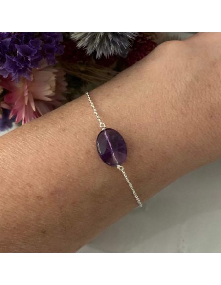 Chain bracelet silver 925 oval faceted amethyst 