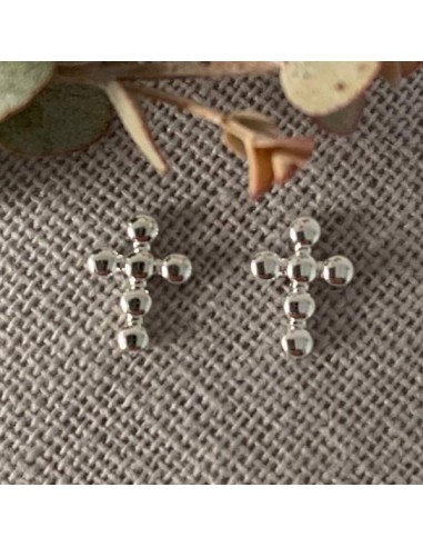 Silver 925 small beaded cross earrings
