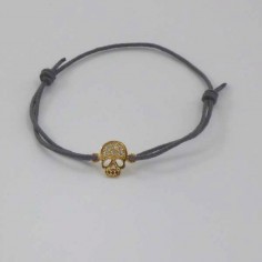 Bracelet mini Tête de Mort pavage zircons plaqué or