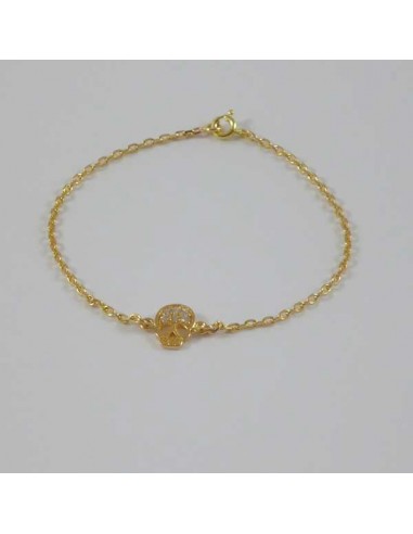 Bracelet chaine Tête de mort petits zircons plaqué or