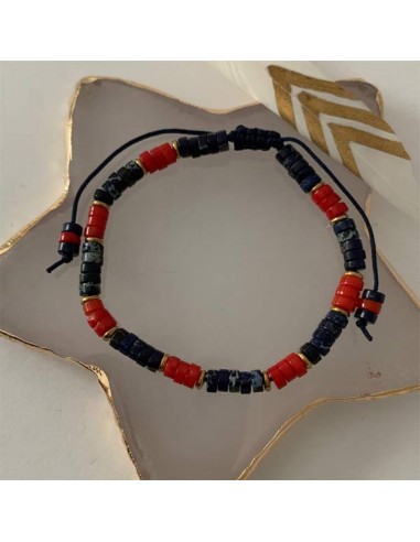 Bracelet Heishi pierres bleues et rouges