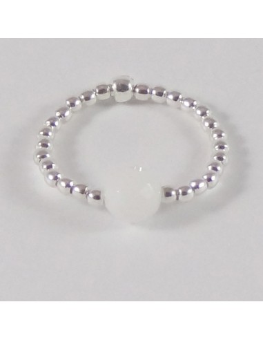 Silver 925 white agate small beads ring