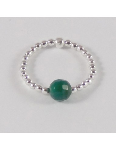 Silver 925 green agate small beads ring