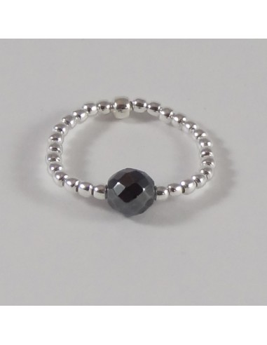 Silver 925 hematite small beads ring