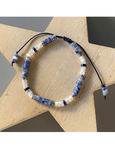 Bracelet Heishi jade bleu et nacre...