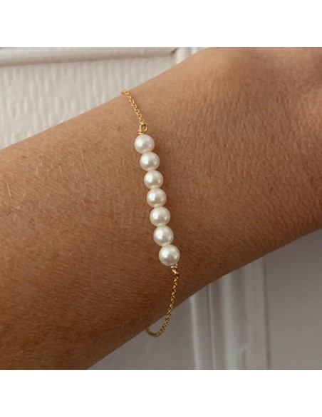 Bracelet pierres naturelles et perles d'eau douce en Plaqué Or | Psira