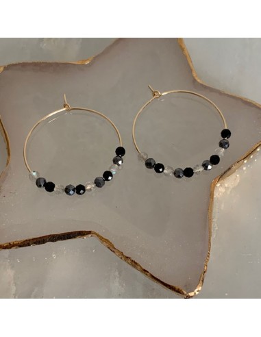 Gold plated hoop earrings with grey...