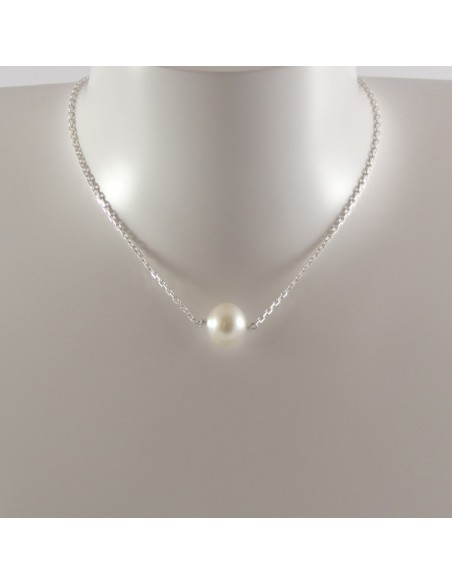 Collier chaine argent 1 grosse Perle blanche 