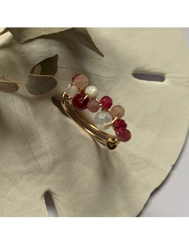 Gold filled thin ring with pink stones