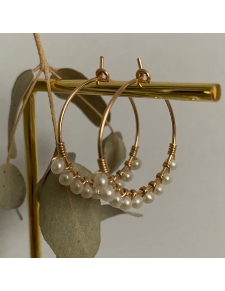 Bijoux Boucles doreilles Créoles et anneaux Créoles plaquées or 18K avec perles d'eau douce asymétriques Systrar 