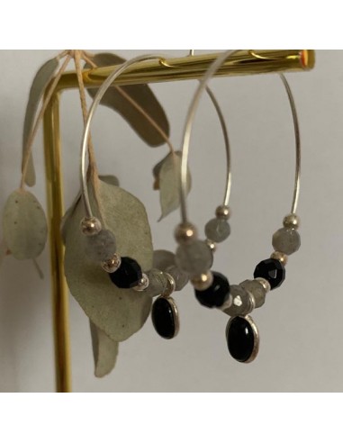 Silver 925 hoop earrings with onyx