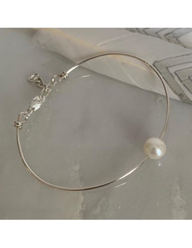 Bracelet jonc fin argent perle blanche