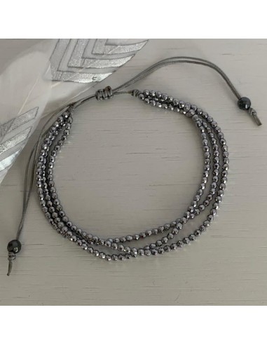 Three rows cord bracelet with hematite