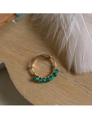Gold filled thin ring with green cat...