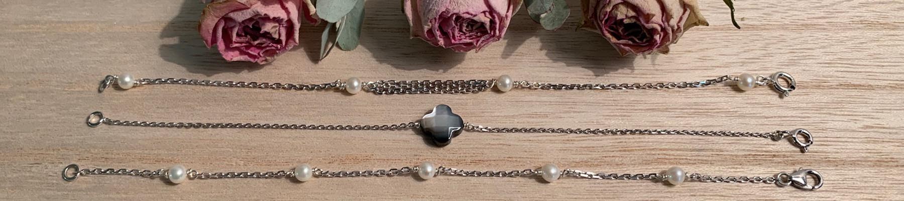 Bijoux Elise B bracelets chaine perle d'eau douce et nacre argent 925