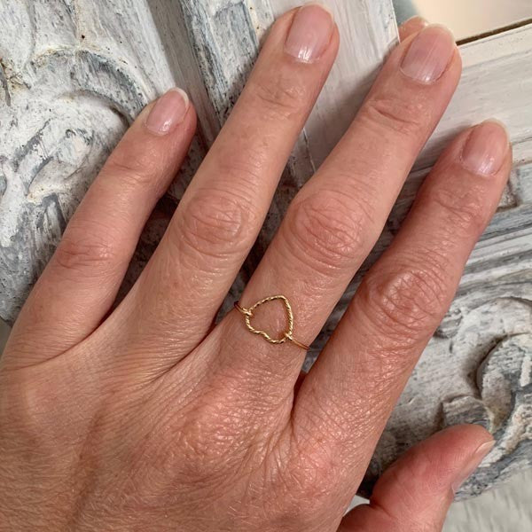 Thin gold filled diamond heart ring