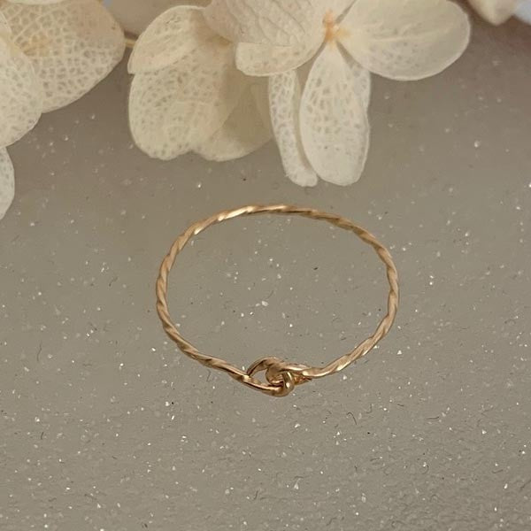 Thin gold filled diamond knot ring