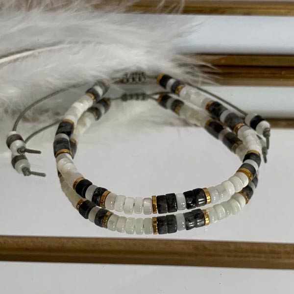 White mother-of-pearl and labradorite Heishi bracelet 