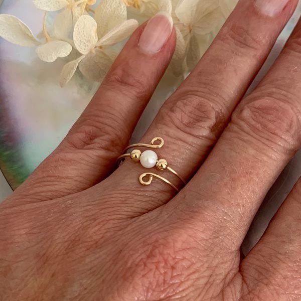 Thin double gold filled white pearl ring