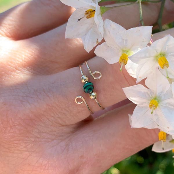 Thin double gold filled malachite ring