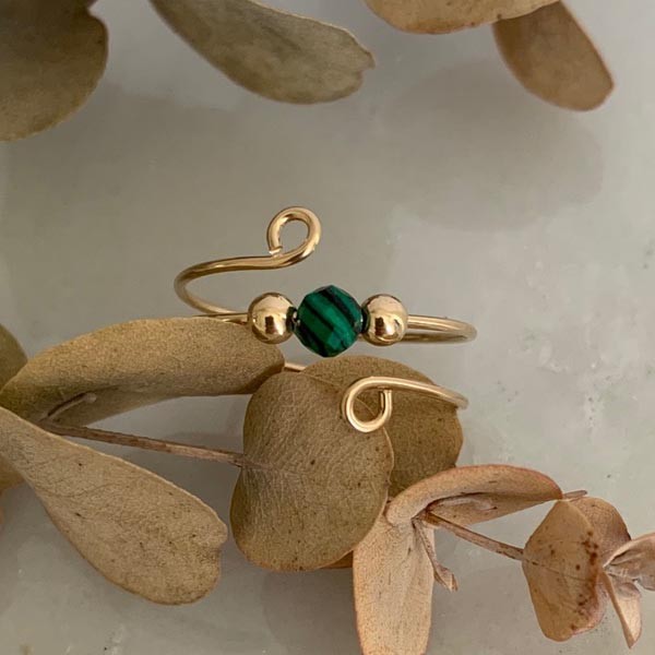 Thin double gold filled malachite ring