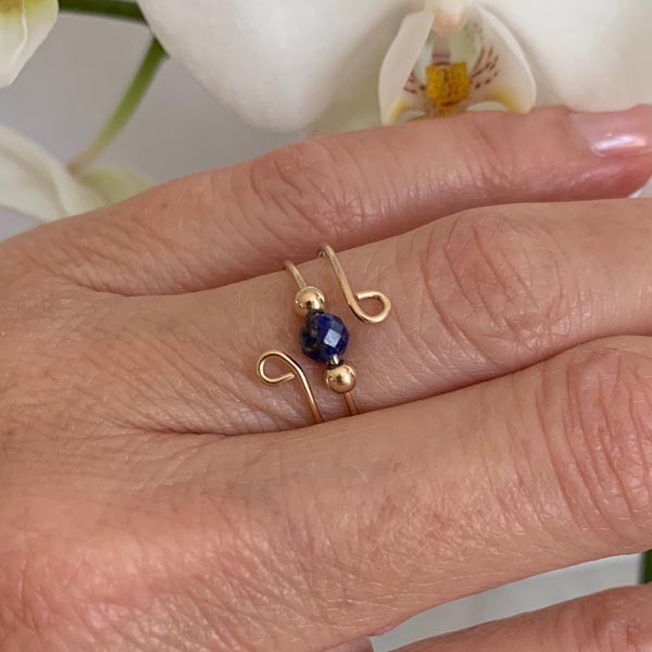 Thin double gold filled lapis lazuli ring