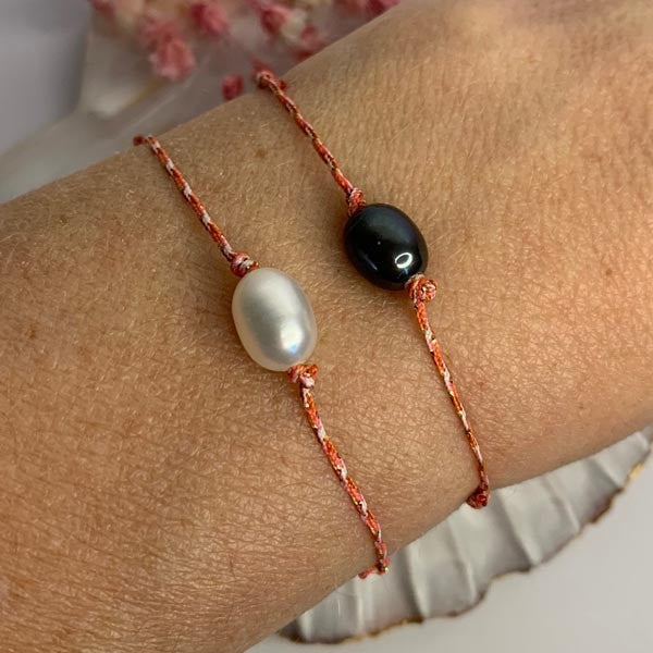 Duo cord bracelet of oval freshwater pearls 3