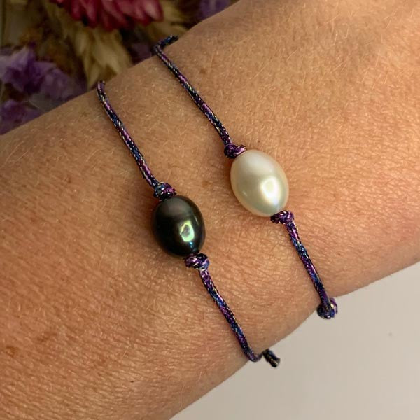 5 oval freshwater pearl duo cord bracelet