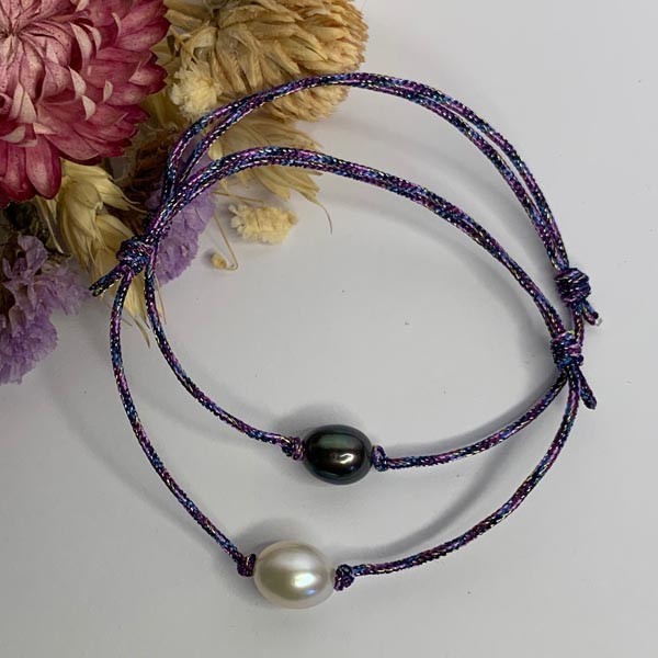 5 oval freshwater pearl duo cord bracelet