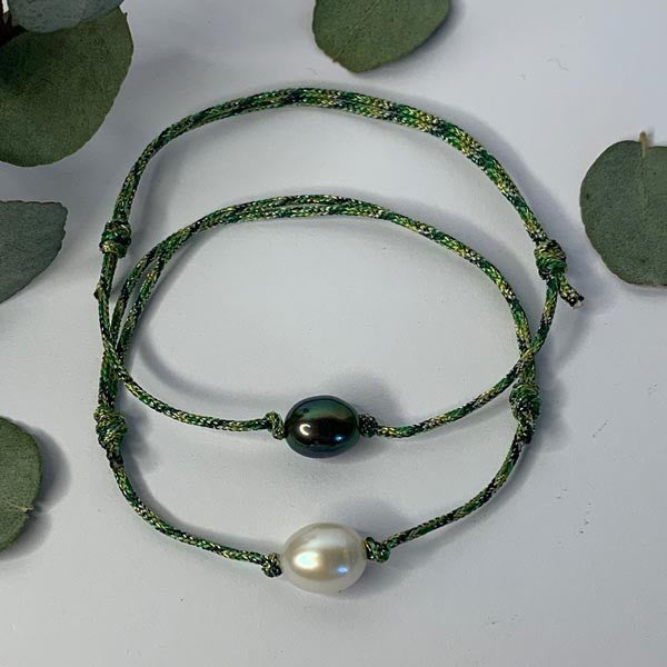 Duo cord bracelet of oval freshwater pearls 2