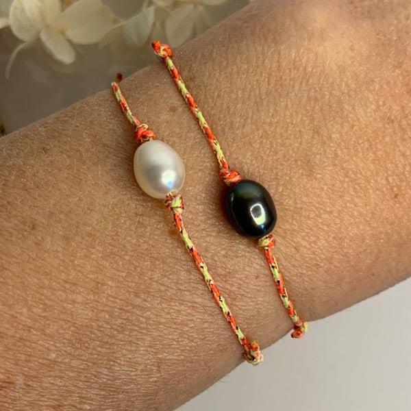 Duo cord bracelet of oval freshwater pearls 6