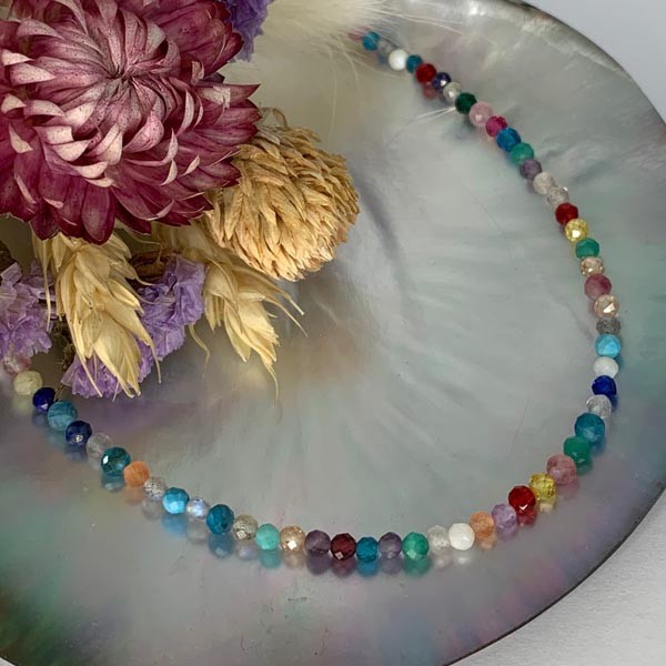 Silver necklace with multi-colored fine stones