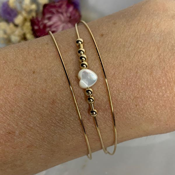 Bracelet 3 thin gold filled Love white bangles