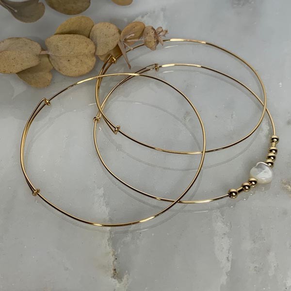 Bracelet 3 thin gold filled Love white bangles