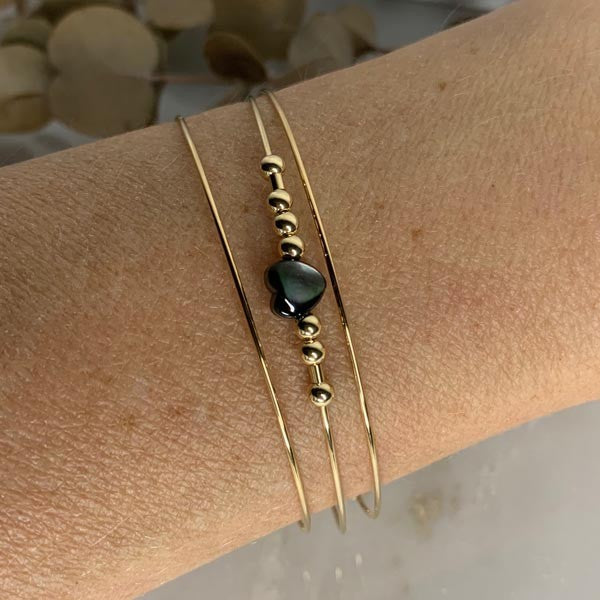 Bracelet 3 thin gold filled Love black bangles