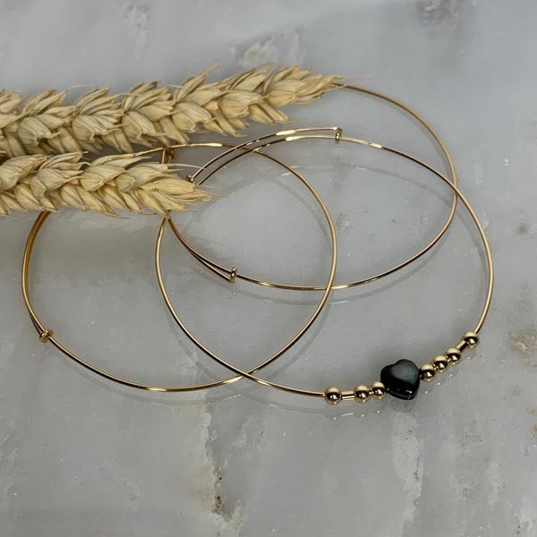 Bracelet 3 thin gold filled Love black bangles