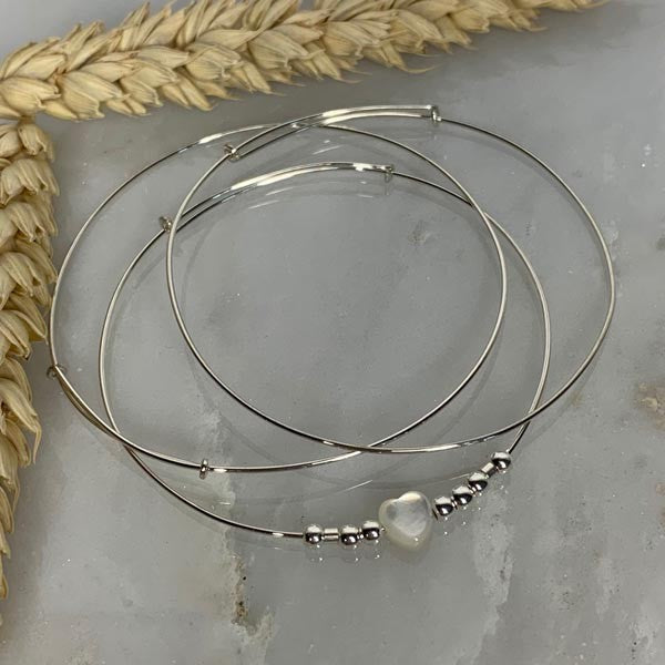 Bracelet 3 thin silver bangles Love white