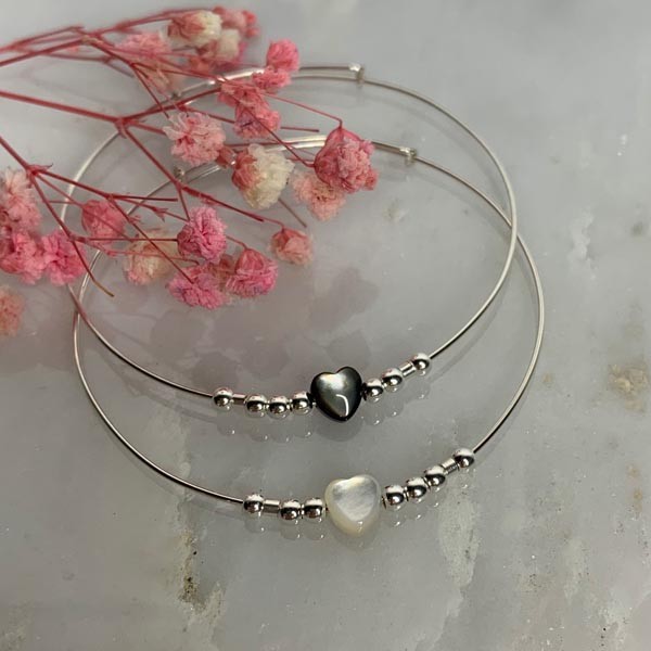 Bracelet 3 thin silver bangles Love white