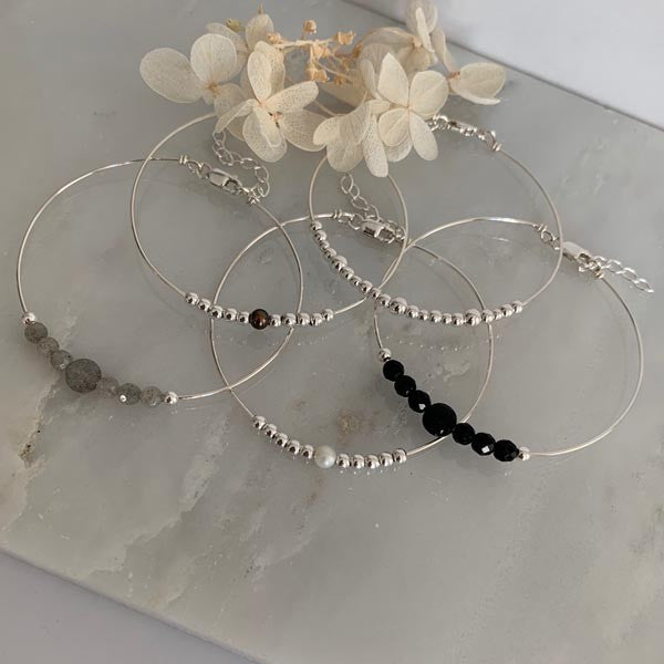 Fine silver beaded bangle bracelet