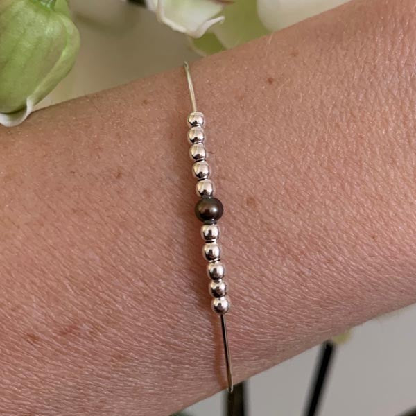 Fine silver bangle bracelet 11 beads 2