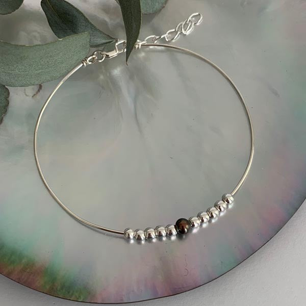 Fine silver bangle bracelet 11 beads 2