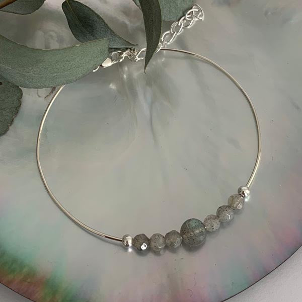 Fine silver bangle bracelet 7 labradorite