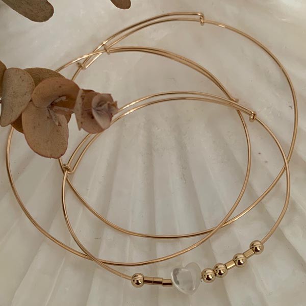 Bracelet 3 fine gold filled bangles White Love