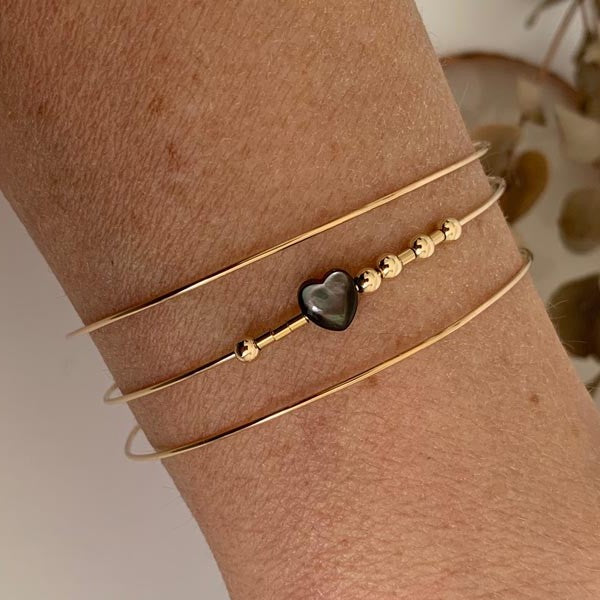 Bracelet 3 fine gold filled bangles Amour noir