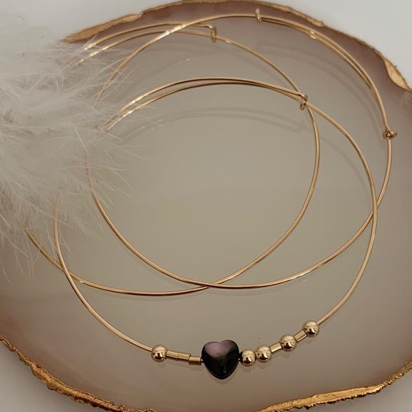 Bracelet 3 fine gold filled bangles Amour noir