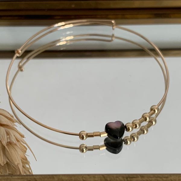 Thin gold filled bangle bracelet Amour noir